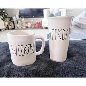 Rae Dunn weekday and weekend coffee mugs